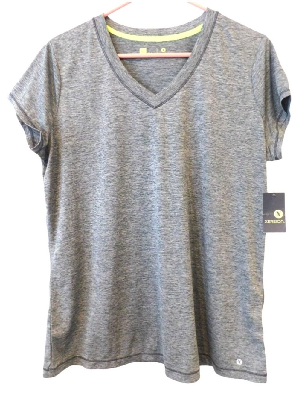 NWT Xersion Sz XL Gray V Neck Athletic Tee Short Sleeve Activewear Workout Top